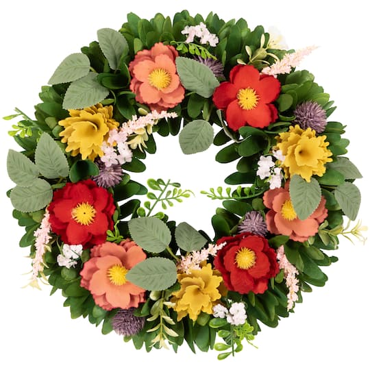 13.75" Wooden Mixed Floral & Foliage Artificial Spring Wreath